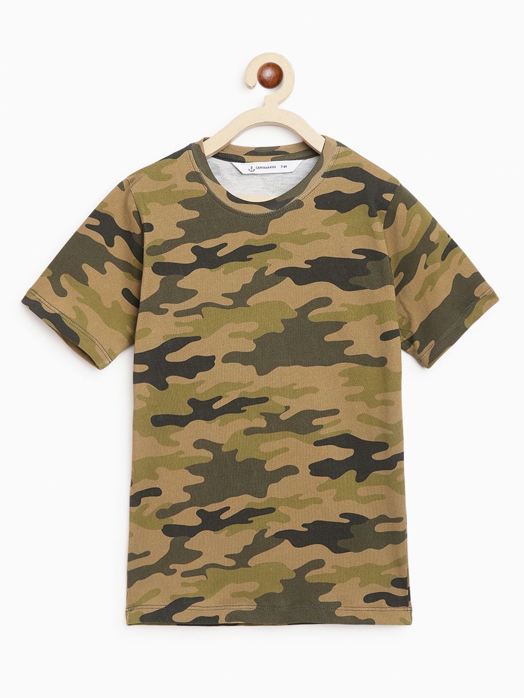 

Campana Boys Camouflage Printed Casual Cotton T-shirt, Olive