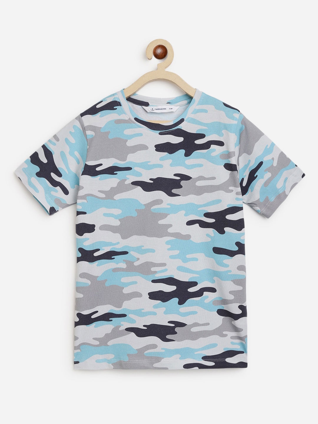 

Campana Boys Blue Camouflage Printed Pockets T-shirt