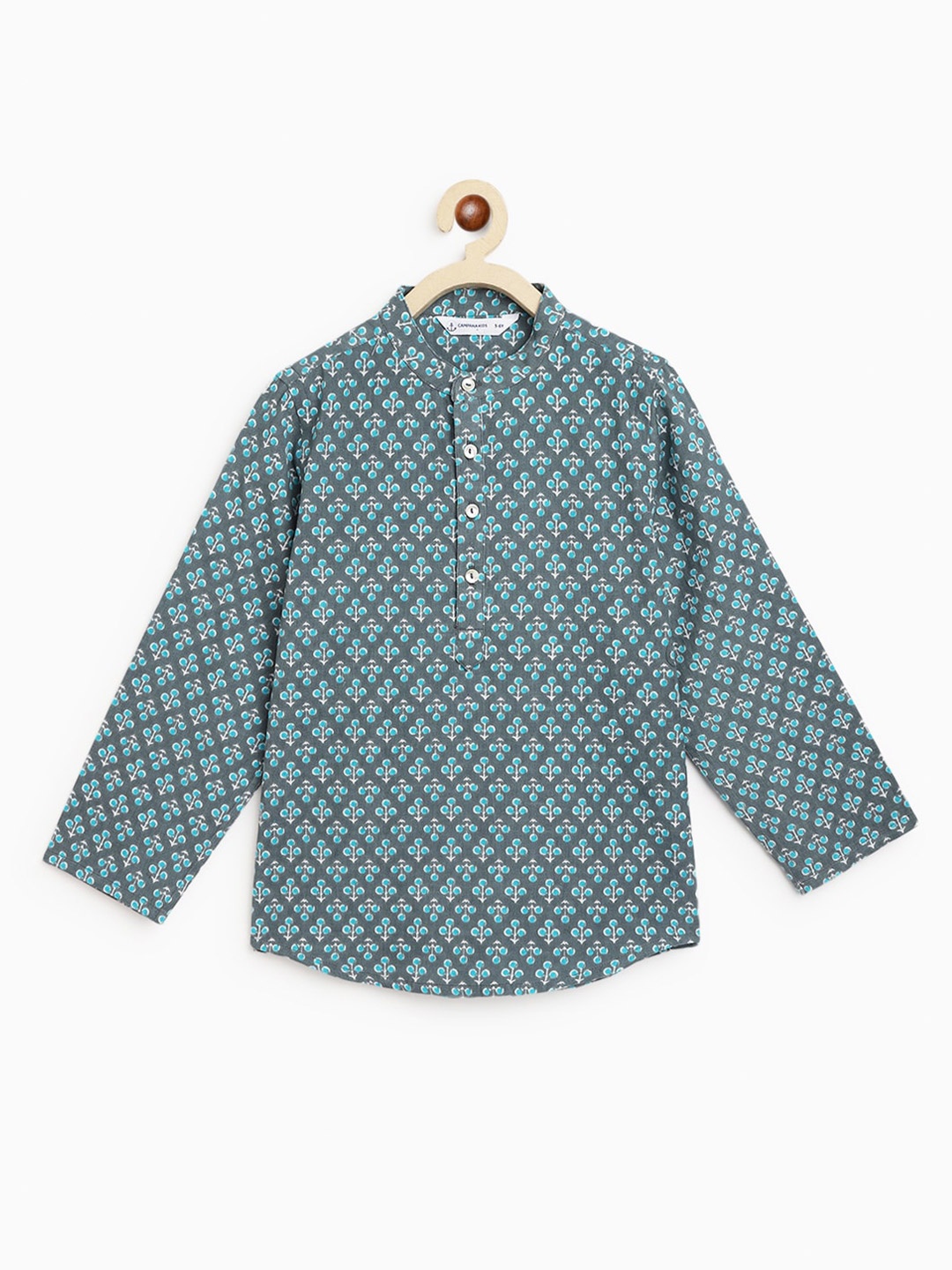 

Campana Boys Floral Printed Mandarin Collar Cotton Casual Shirt, Green