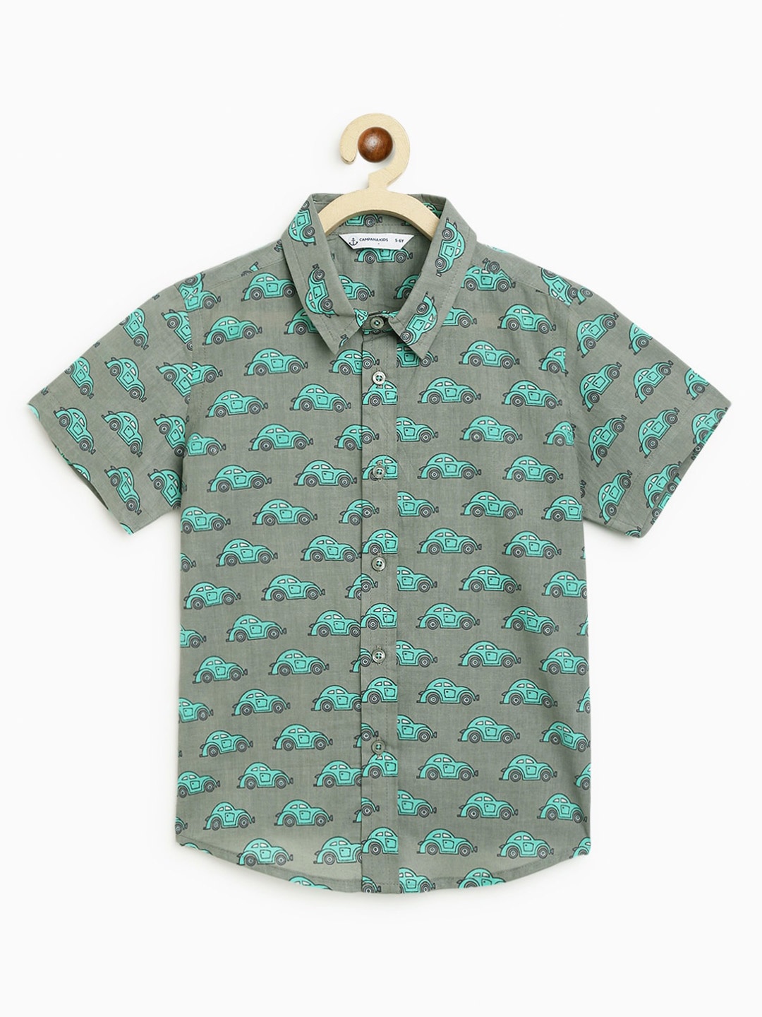 

Campana Boys Conversational Printed Cotton Casual Shirt, Grey