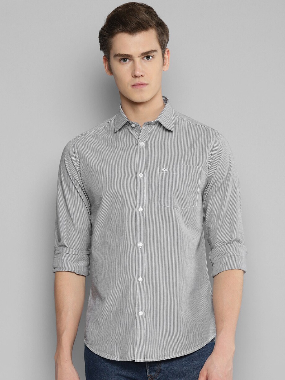 

Allen Cooper Vertical Striped Spread Collar Cotton Casual Shirt, Grey