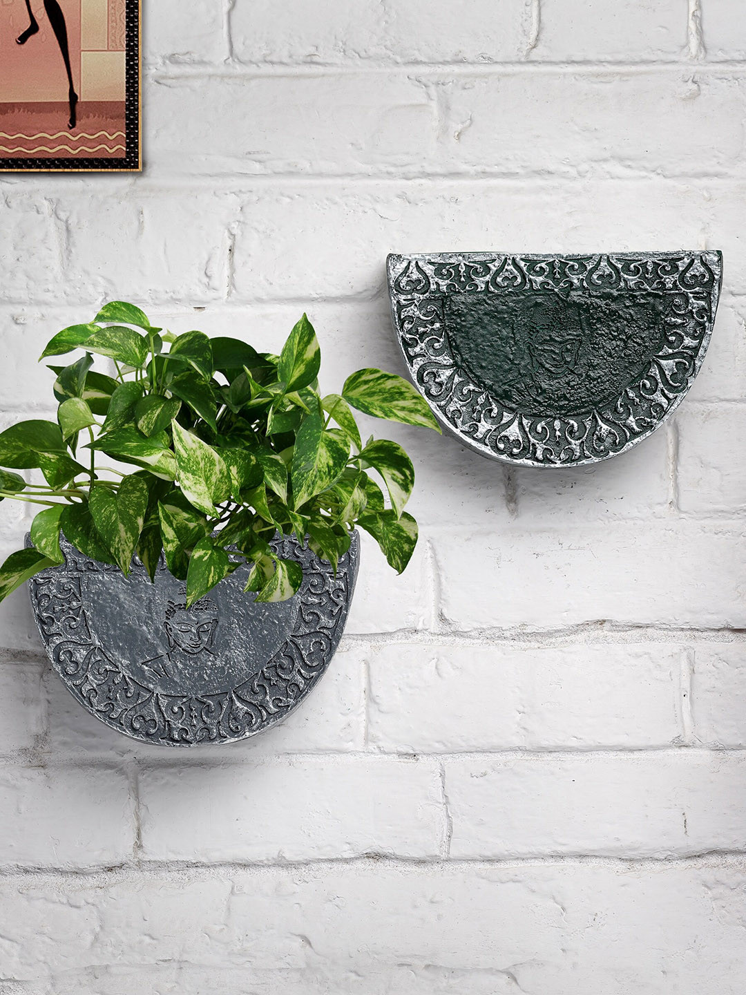 

Stylespace by Isha 2-Pcs Green & Grey Textured Fiber Wall Planters