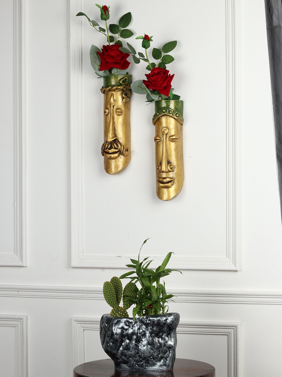

Stylespace by Isha 3-Pcs Gold-Toned & Grey Face Shaped Wall & Table Top Planters