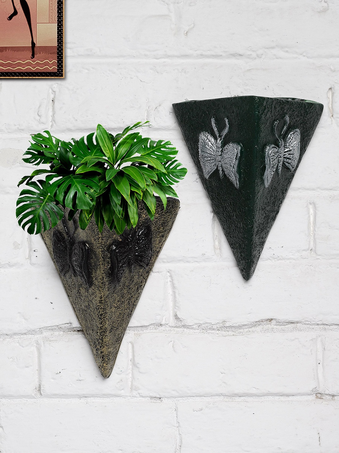 

Stylespace by Isha Green & Beige 2Pieces Butterfly Design Textured Fiber Wall Planters