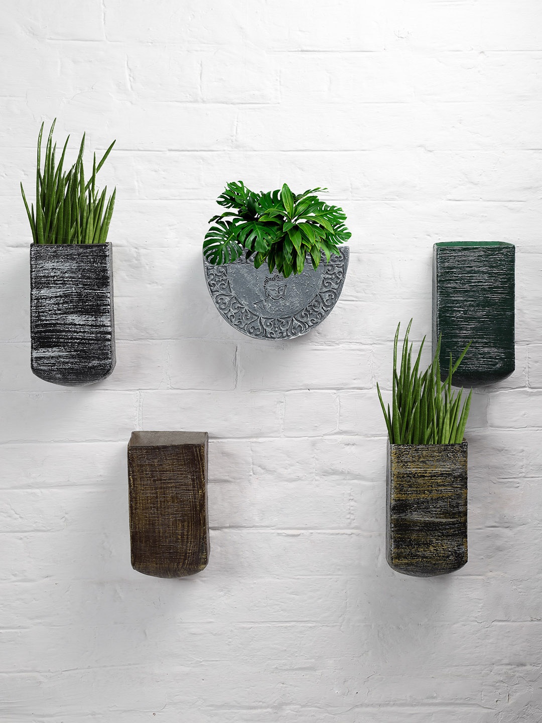 

Stylespace by Isha 5 Pieces Textured Fiber Wall Planters, Black