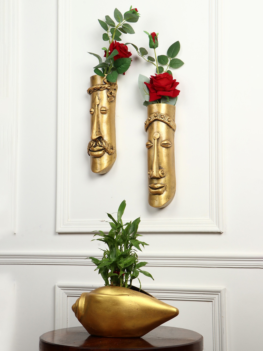 

Stylespace by Isha Gold-Toned 3-Pieces Textured Wall & Table Top Planters