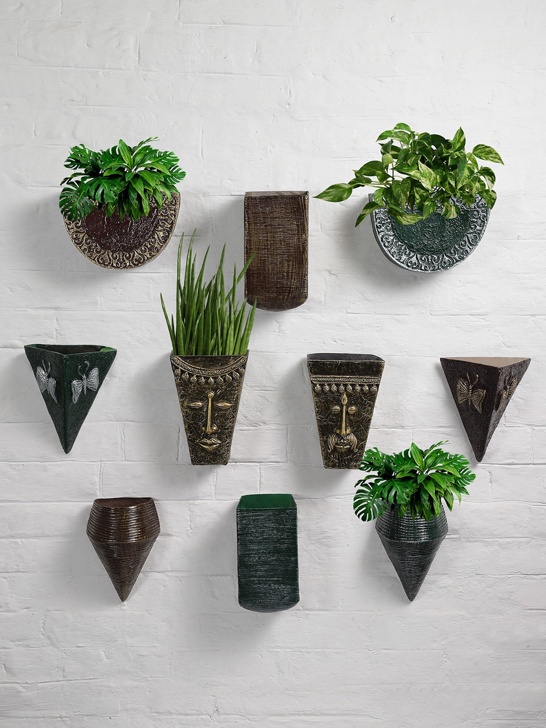 

Stylespace by Isha 10 Pieces Textured Fiber Wall Planters, Green