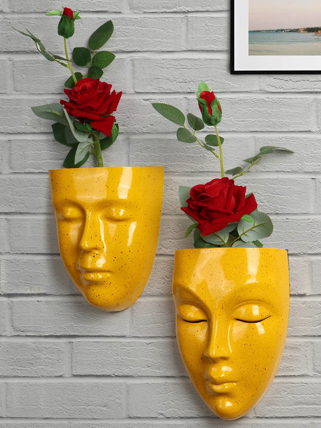 

Stylespace by Isha Yellow 3 Pieces Printed Wall & Table Top Planters