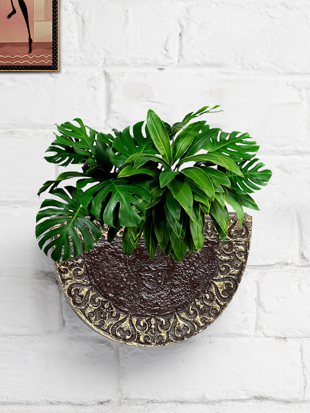 

Stylespace by Isha Golden & Brown Textured Fiber Wall Hanging Planter, Gold