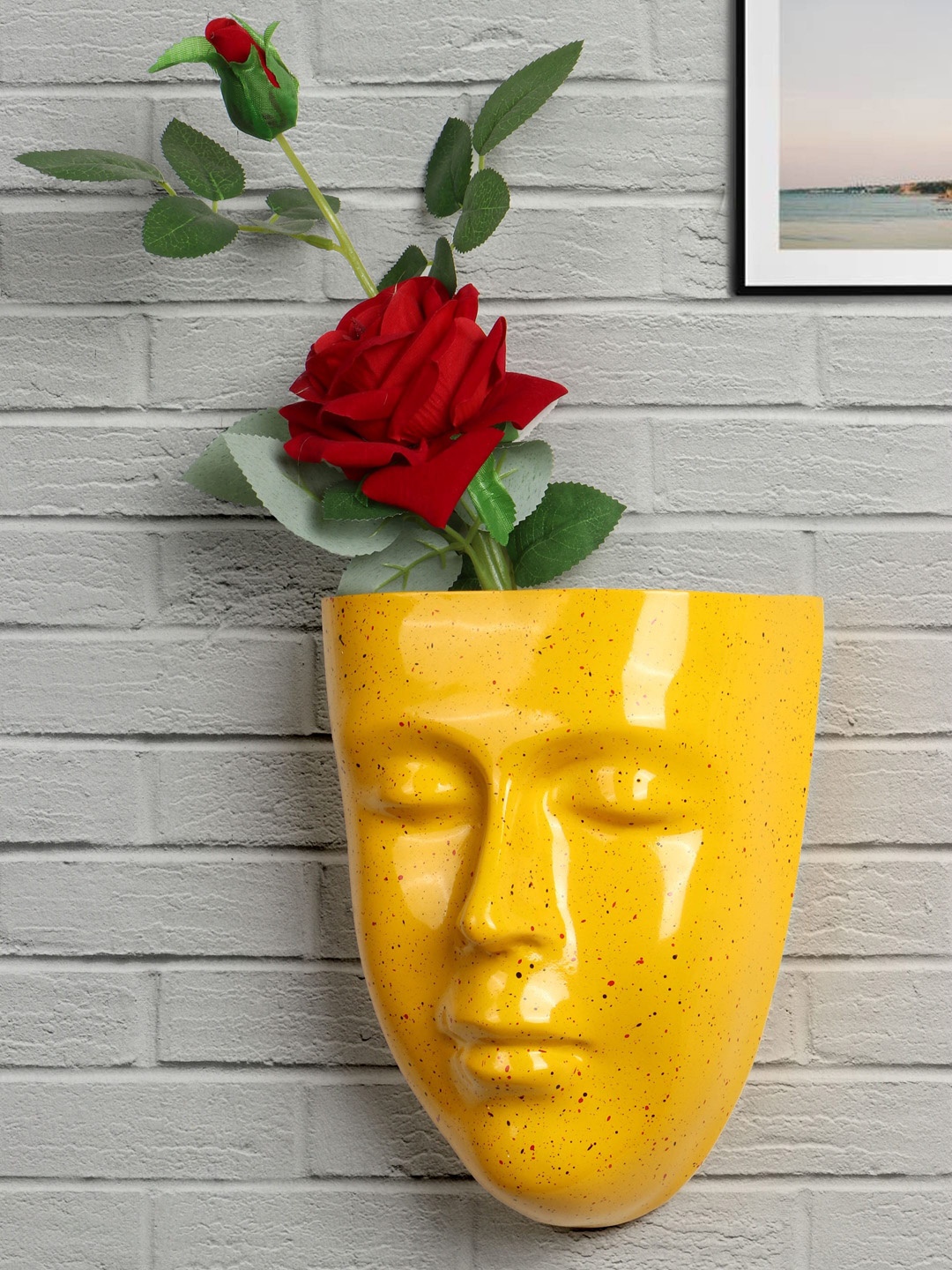 

Stylespace by Isha Yellow Face Shaped Fiber Wall Hanging Planter