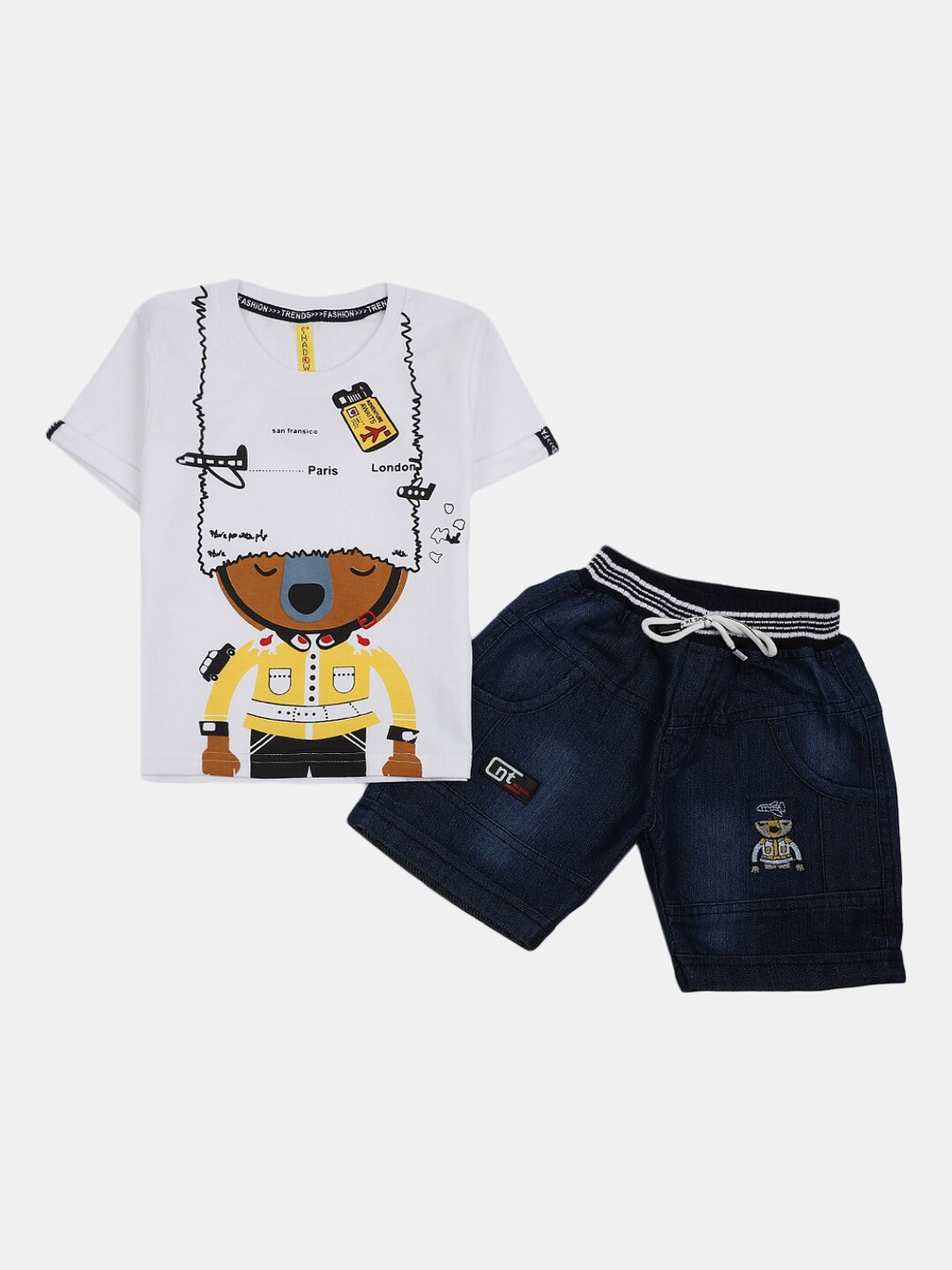 

V-Mart Infant Boys Printed Pure Cotton T-shirt with Shorts, White