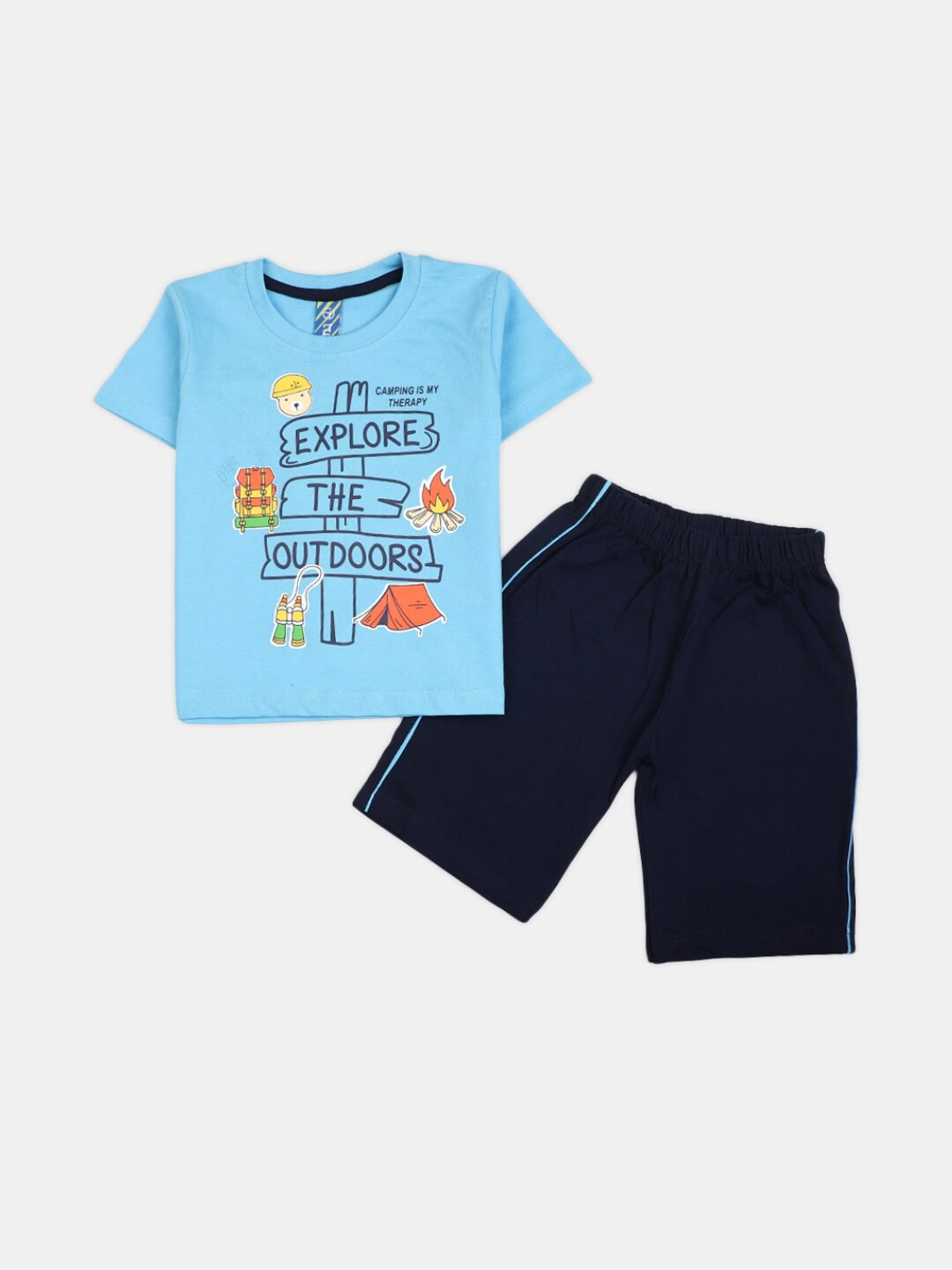 

V-Mart Boys Printed Pure Cotton T-shirt with Shorts, Blue