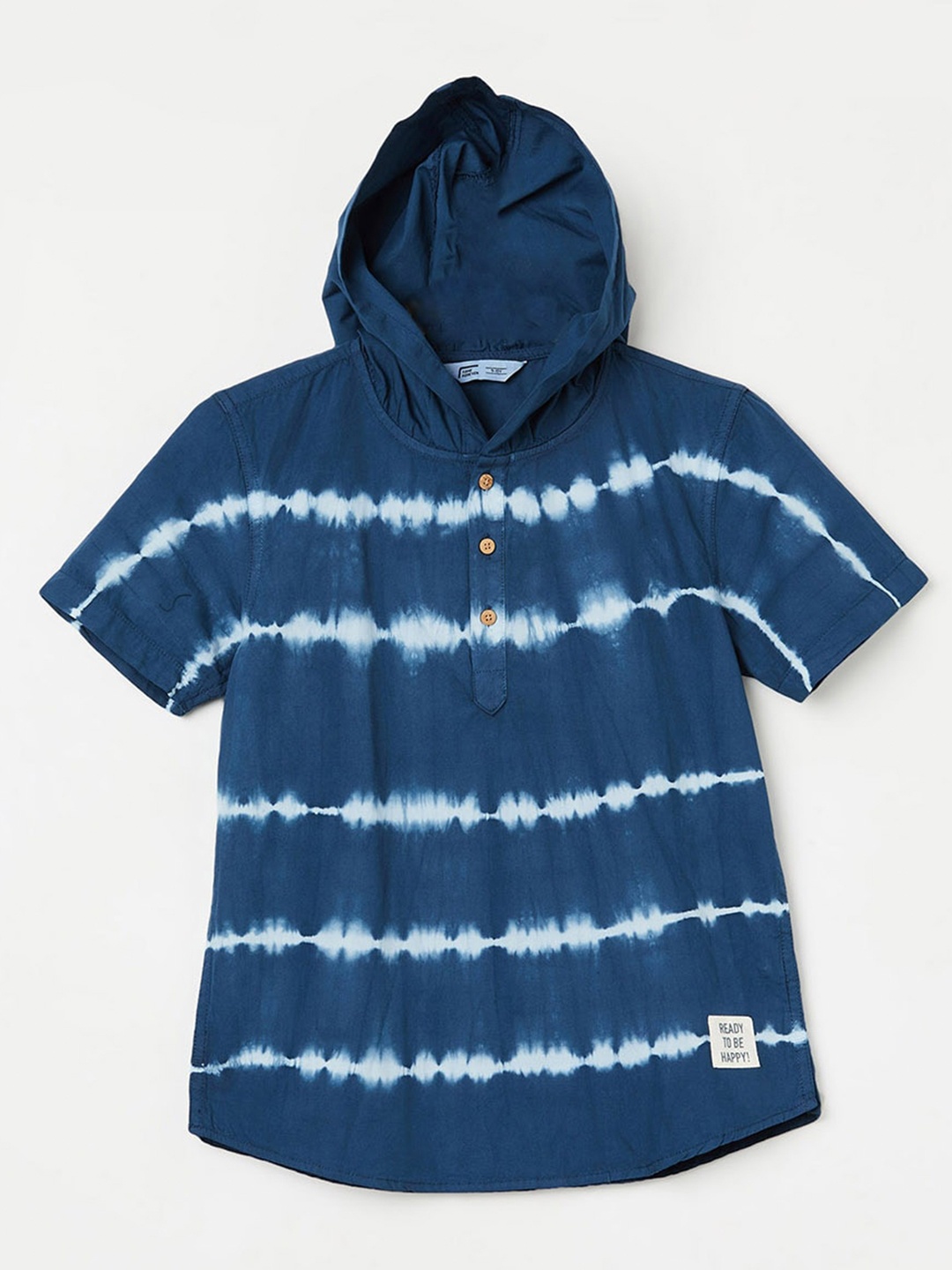 

Fame Forever by Lifestyle Boys Tie & dye Hooded Pure Cotton Casual Shirt, Navy blue