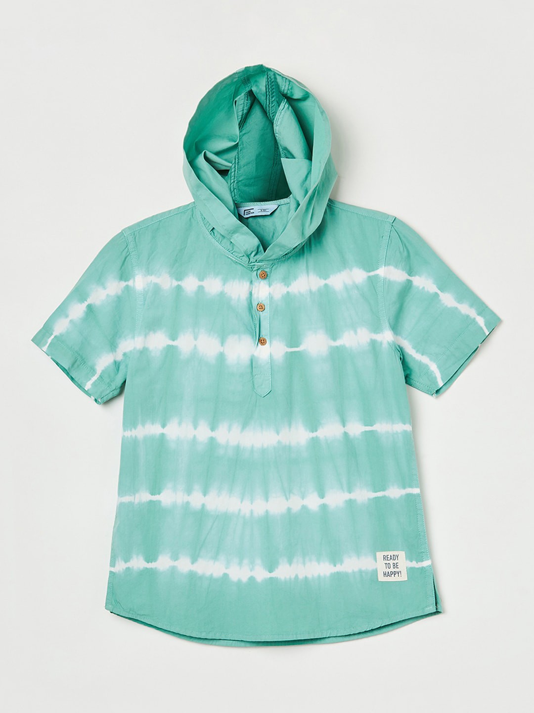 

Fame Forever by Lifestyle Boys Tie & Dye Hooded Pure Cotton Casual Shirt, Green