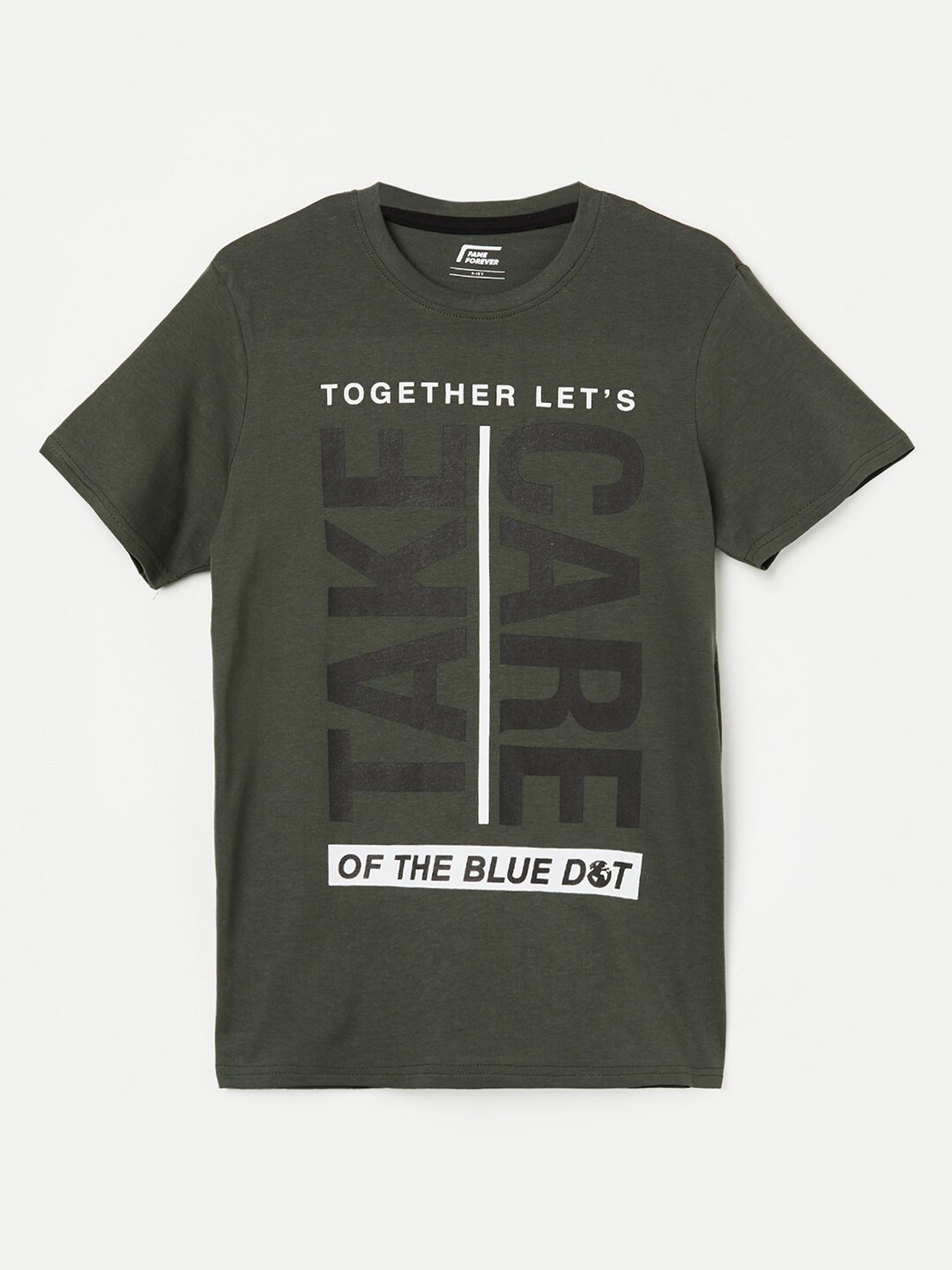 

Fame Forever by Lifestyle Boys Typography Printed Slim Fit Pure Cotton T-Shirt, Olive