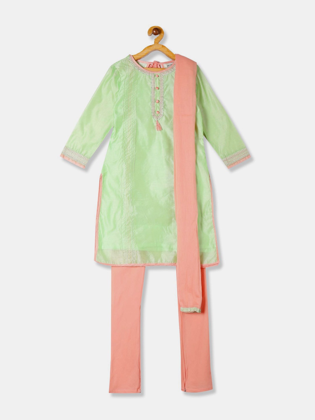 

V-Mart Yoke Design Round Neck Kurta Set, Green