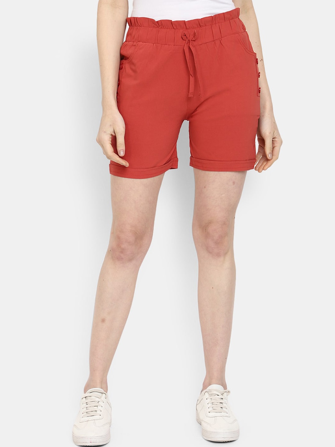 

V-Mart Women Mid-Rise Cotton Shorts, Red