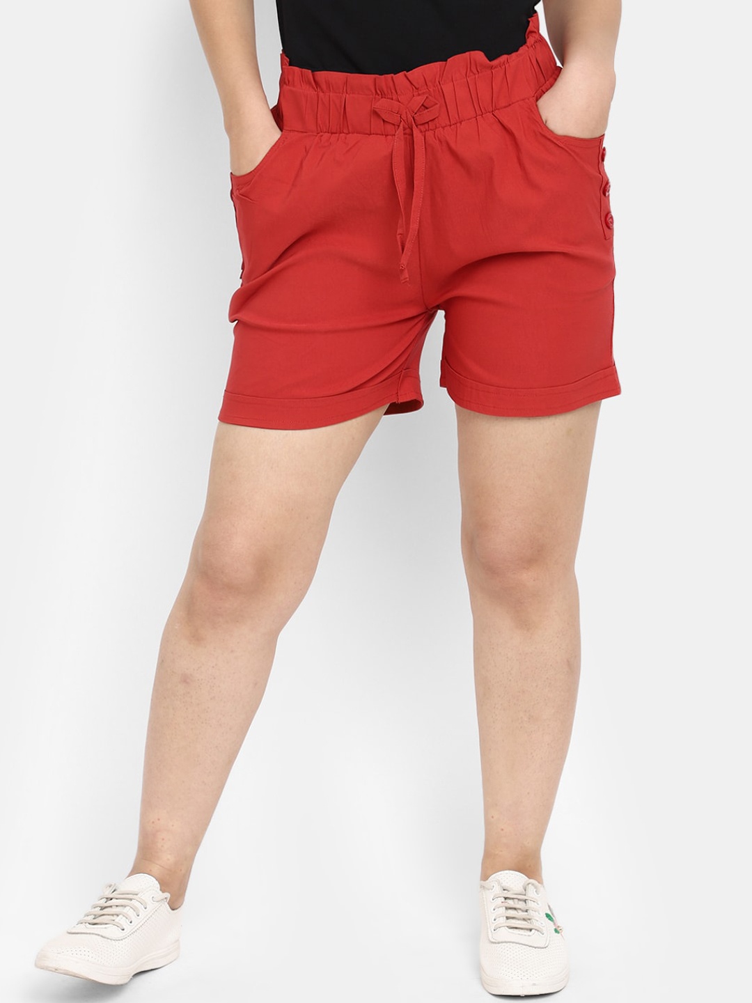 

V-Mart Women Mid-Rise Cotton Sports Shorts, Red
