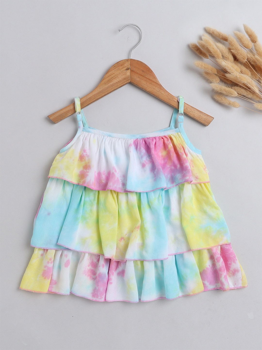 

The Magic Wand Girls Tie & Dye Layered Tiered Top, White