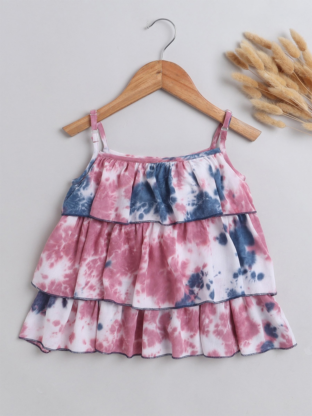 

The Magic Wand Girls Tie and Dyed Layered Tiered Top, Pink