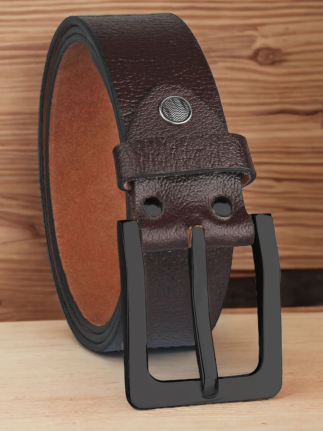 

URBAN ALFAMI Men Textured Leather Formal Belt, Coffee brown