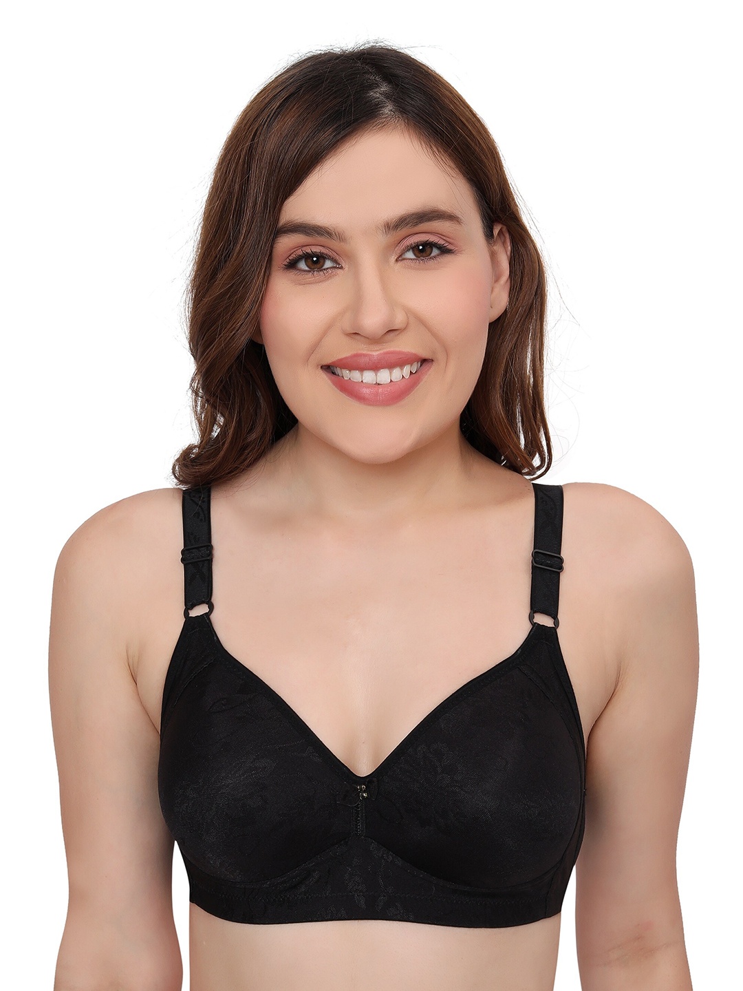 

PLUMBURY Self Design Full Coverage Lightly Padded All Day Comfort Seamless Everyday Bra, Black