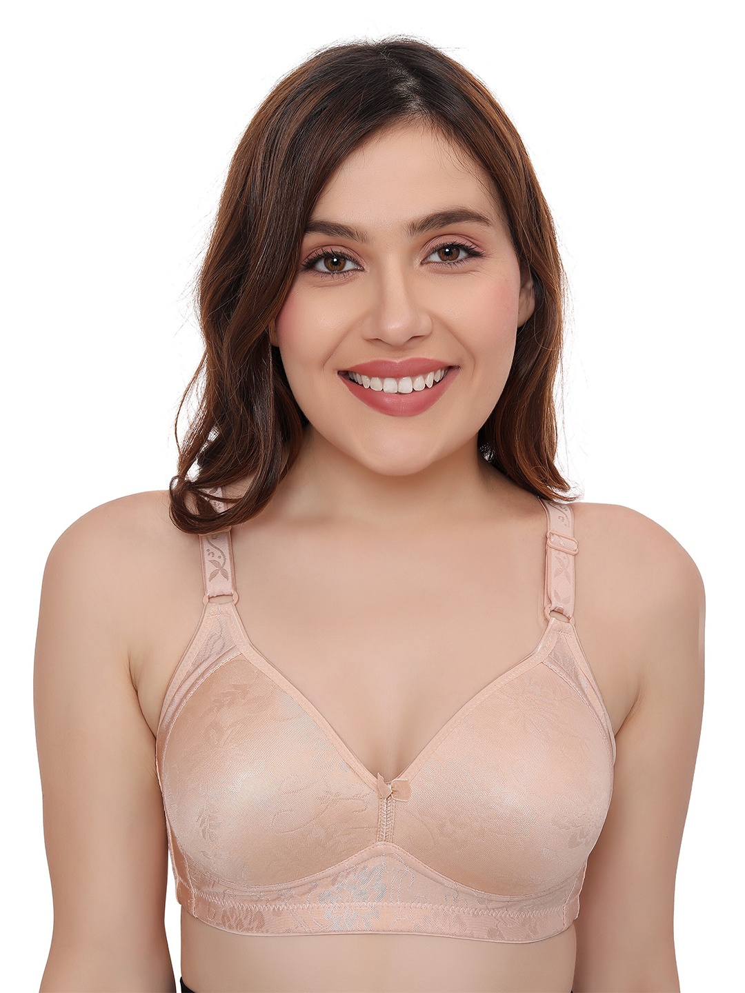 

PLUMBURY Self Design Full Coverage Lightly Padded All Day Comfort Seamless Everyday Bra, Beige