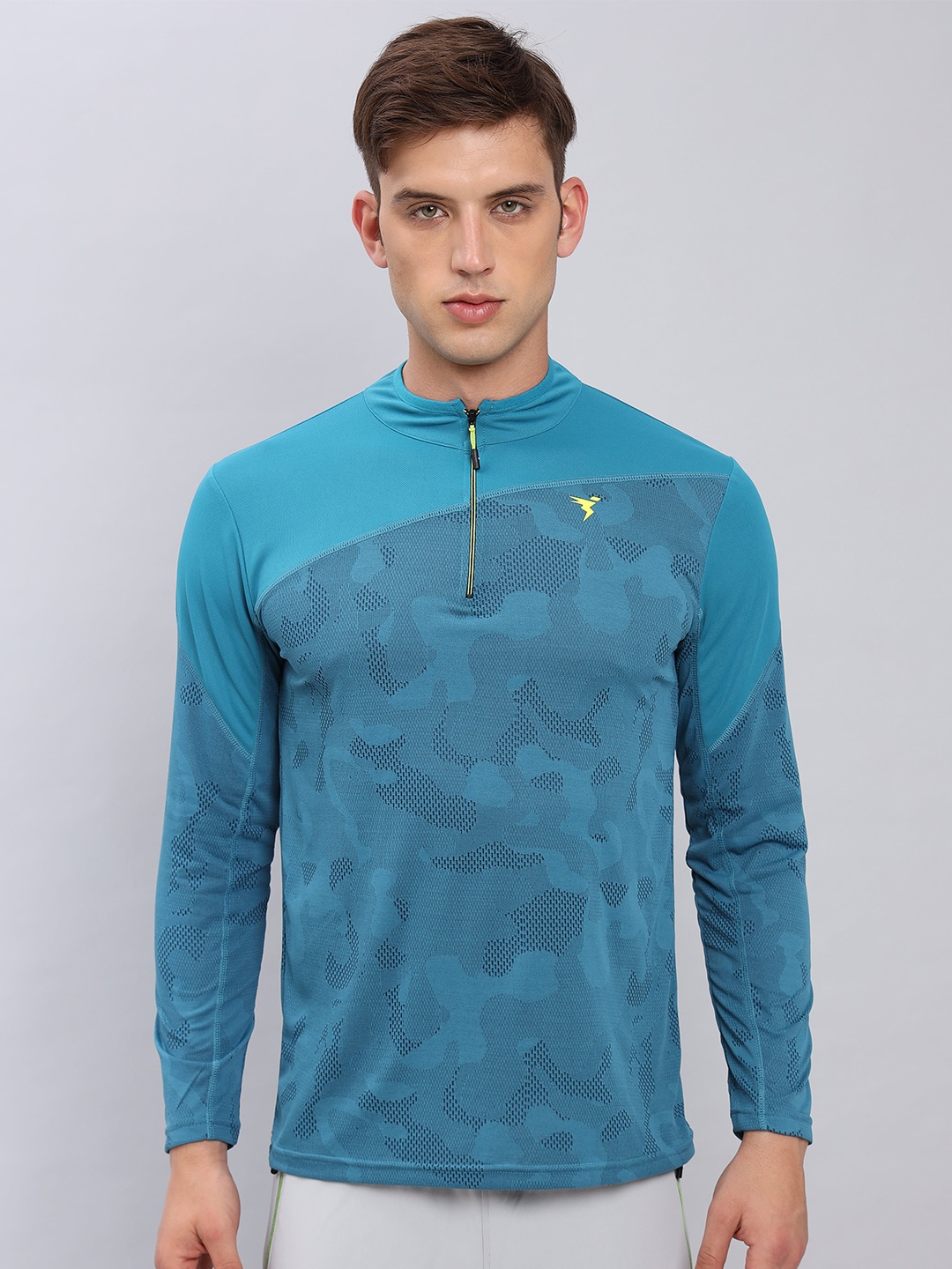 

Technosport Printed High Neck Antimicrobial Slim Fit Sports T-shirt, Teal