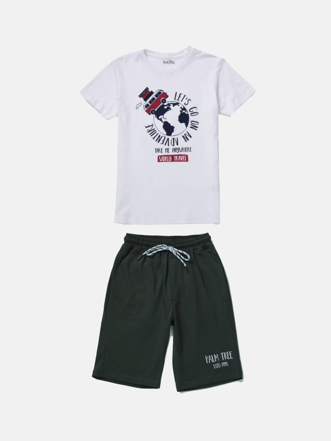 

Palm Tree Boys Typography Printed Mid-Rise Cotton Shorts, Olive