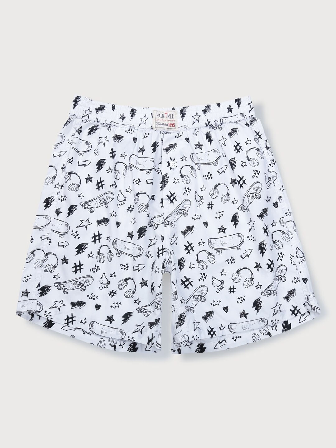 

Palm Tree Boys Conversational Printed Cotton Shorts, White
