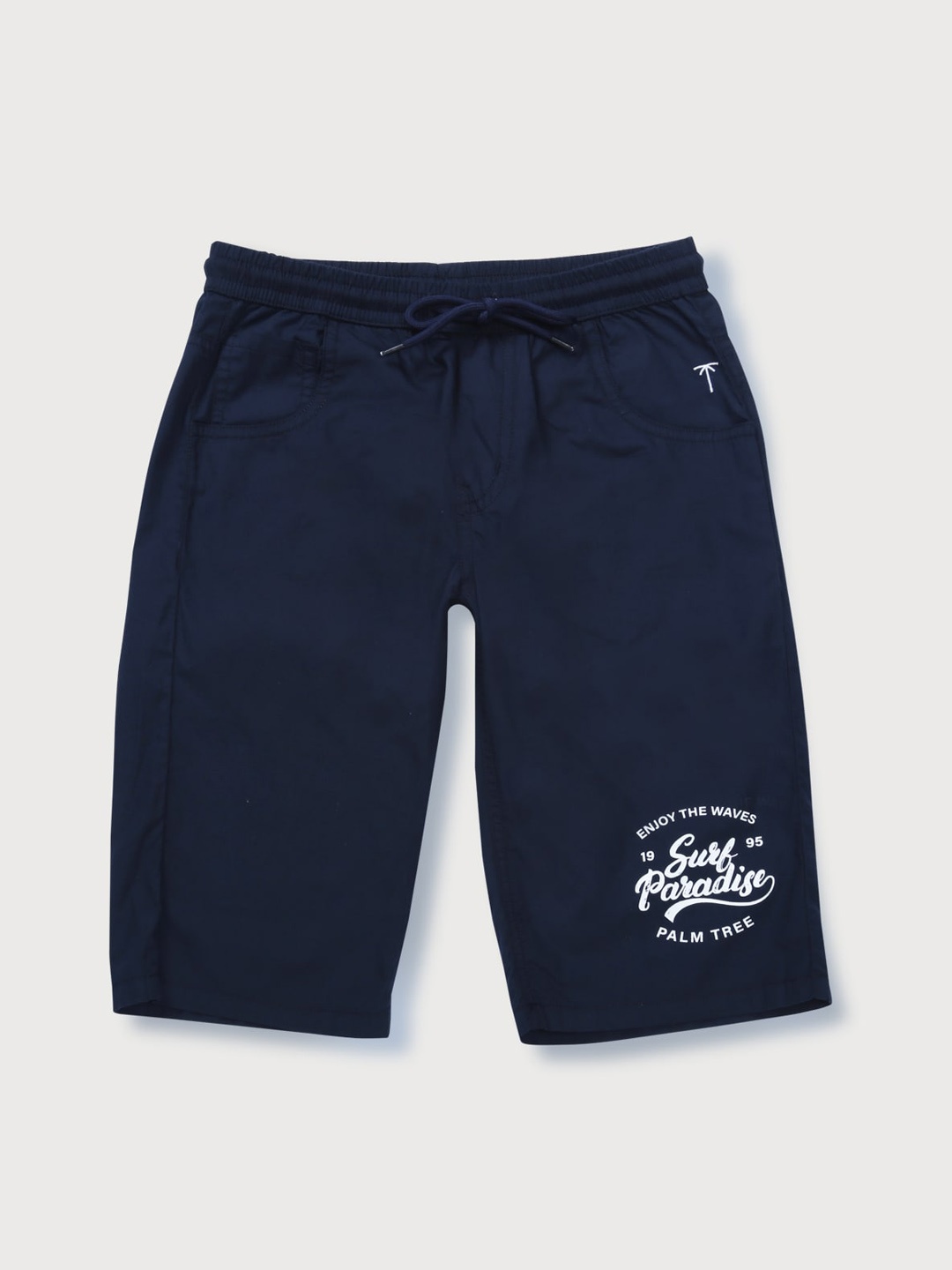 

Palm Tree Boys Mid-Rise Cotton Shorts, Navy blue