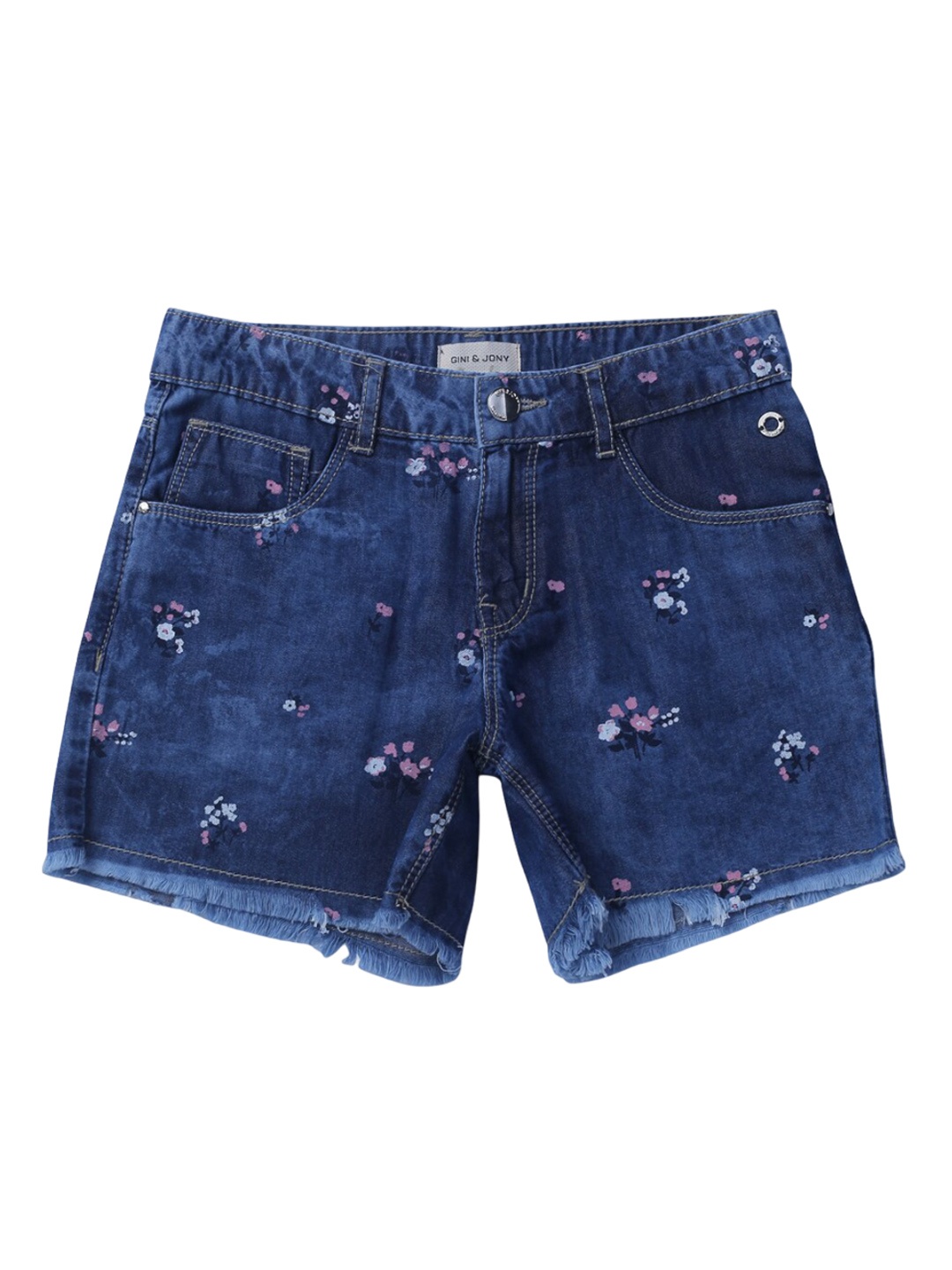 

Gini and Jony Infant Girls Mid-Rise Floral Printed Denim Shorts, Blue