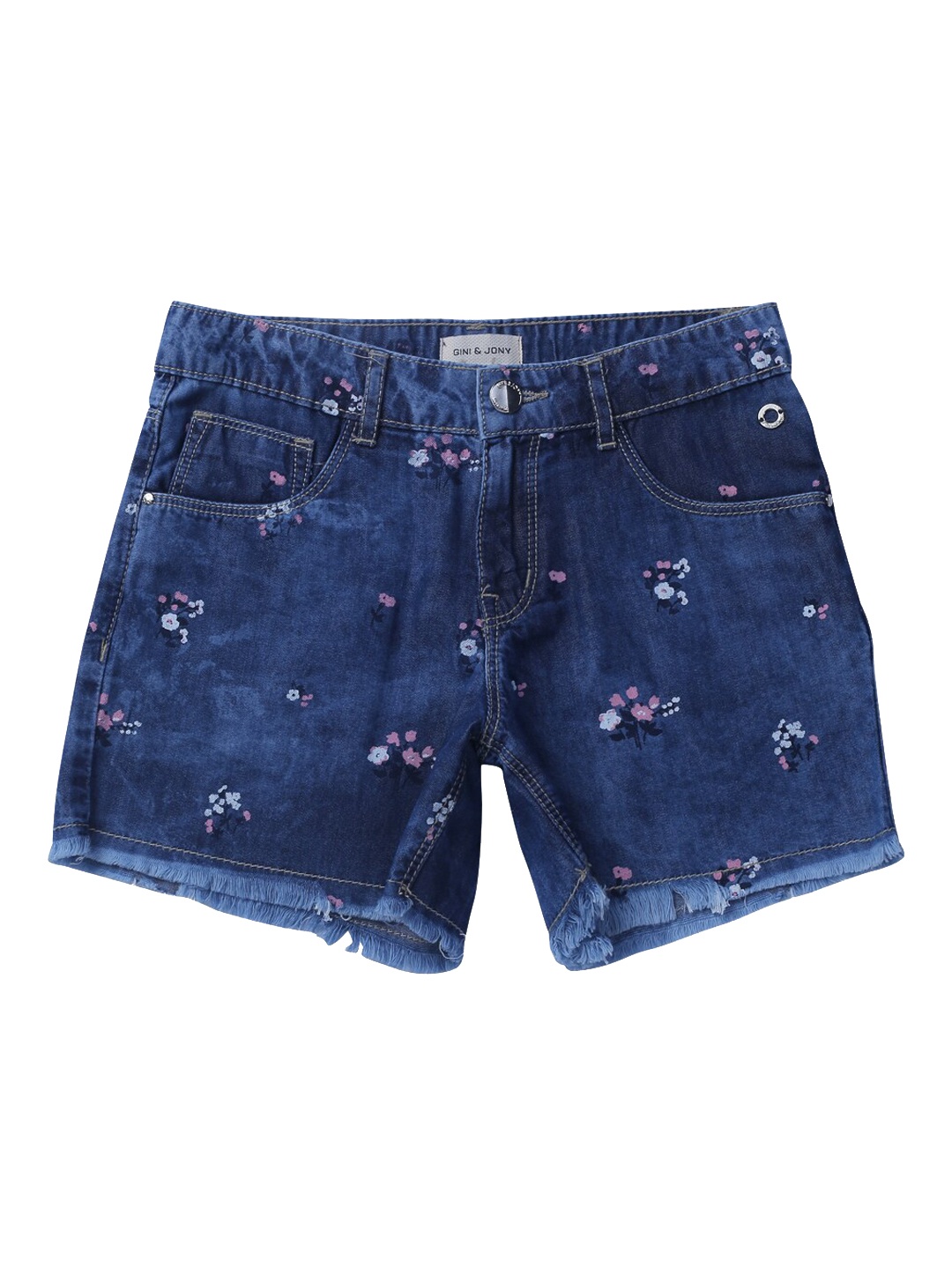

Gini and Jony Girls Floral Printed Denim Shorts, Blue