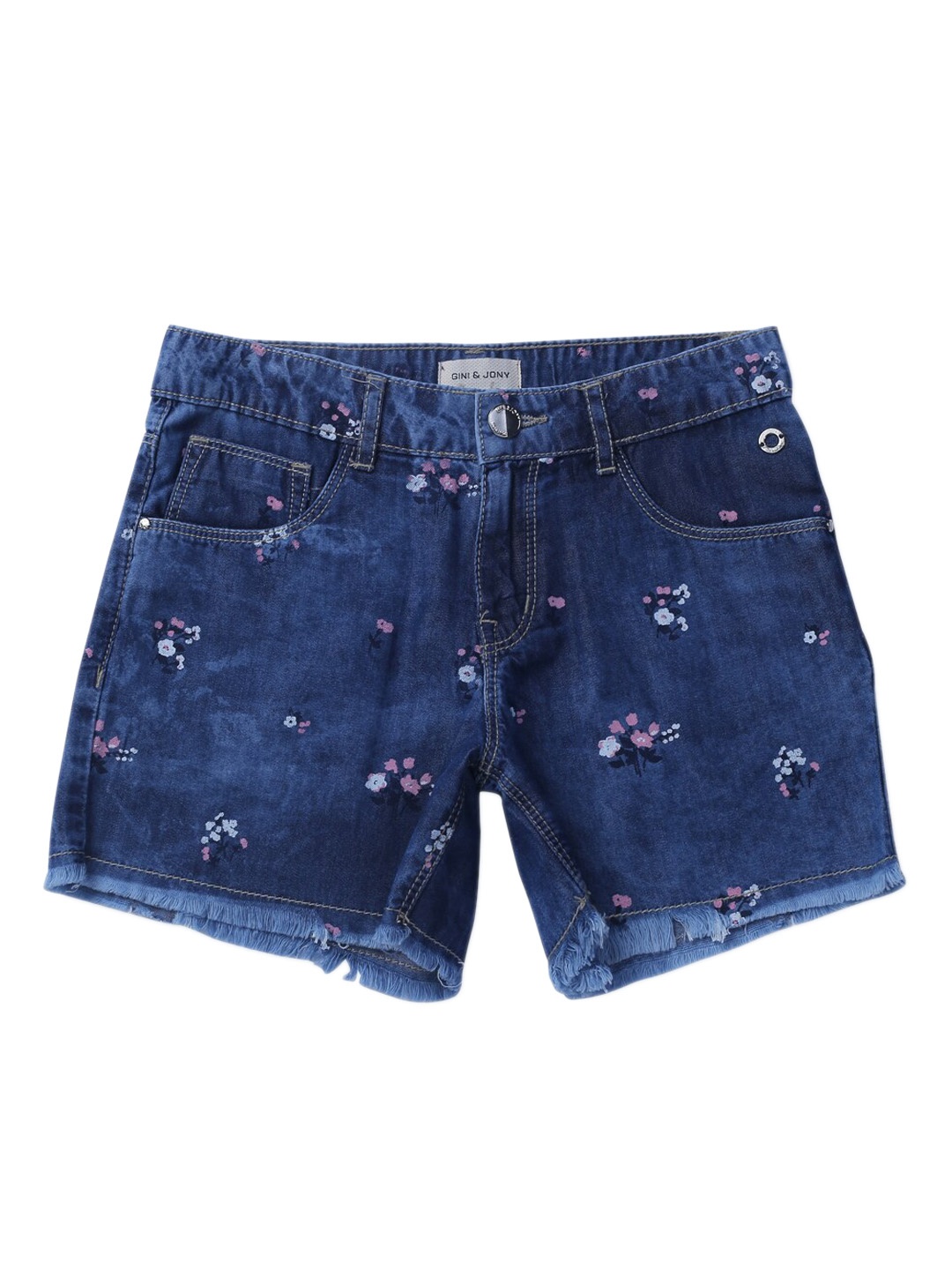 

Gini and Jony Girls Floral Printed Mid-Rise Denim Denim Shorts, Blue