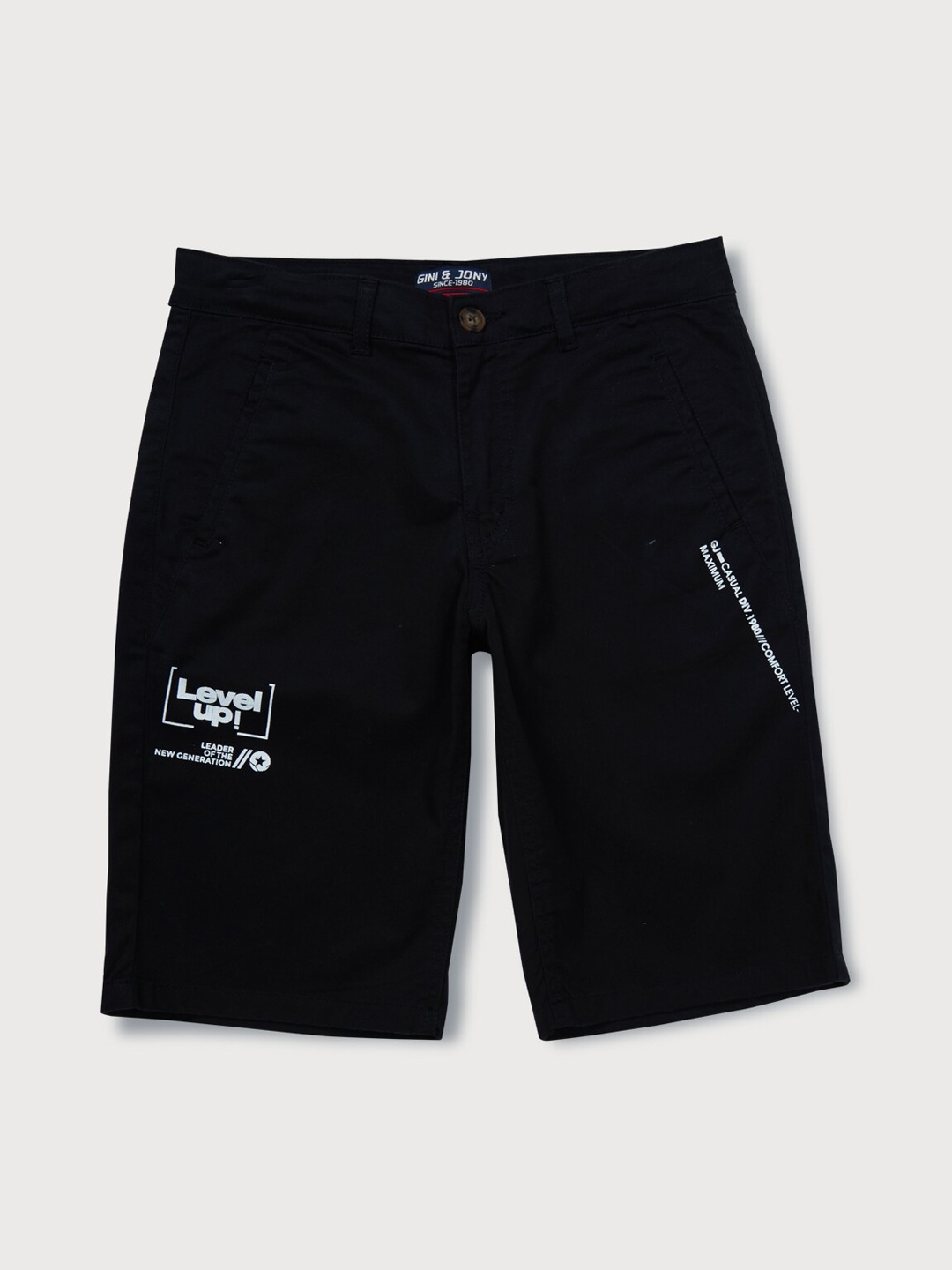 

Gini and Jony Boys Typography Printed Mid Rise Knitted Cotton Shorts, Black