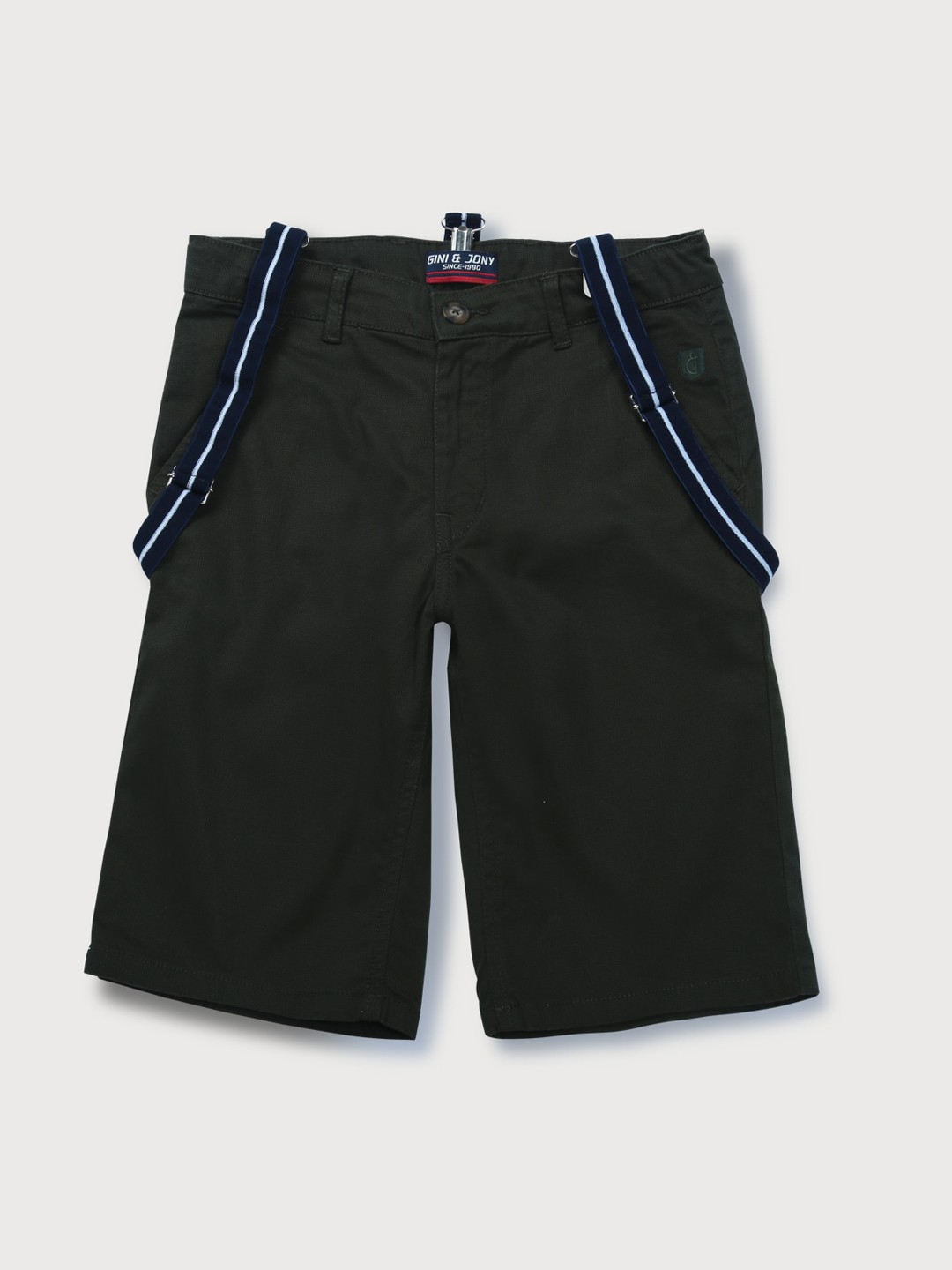 

Gini and Jony Boys Mid Rise Knitted Cotton Shorts, Olive