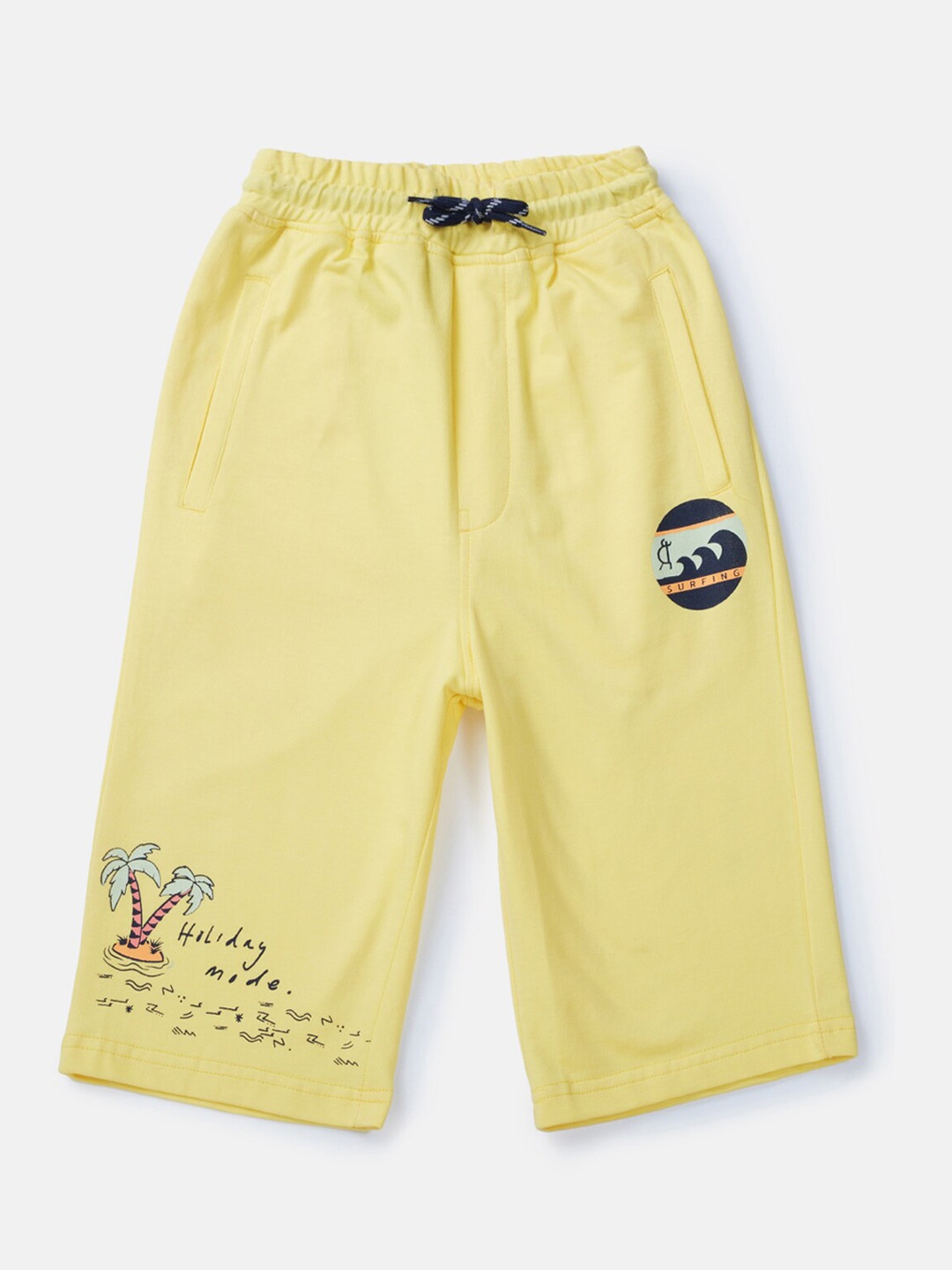 

Gini and Jony Boys Graphic Printed Mid Rise Knitted Cotton Shorts, Yellow