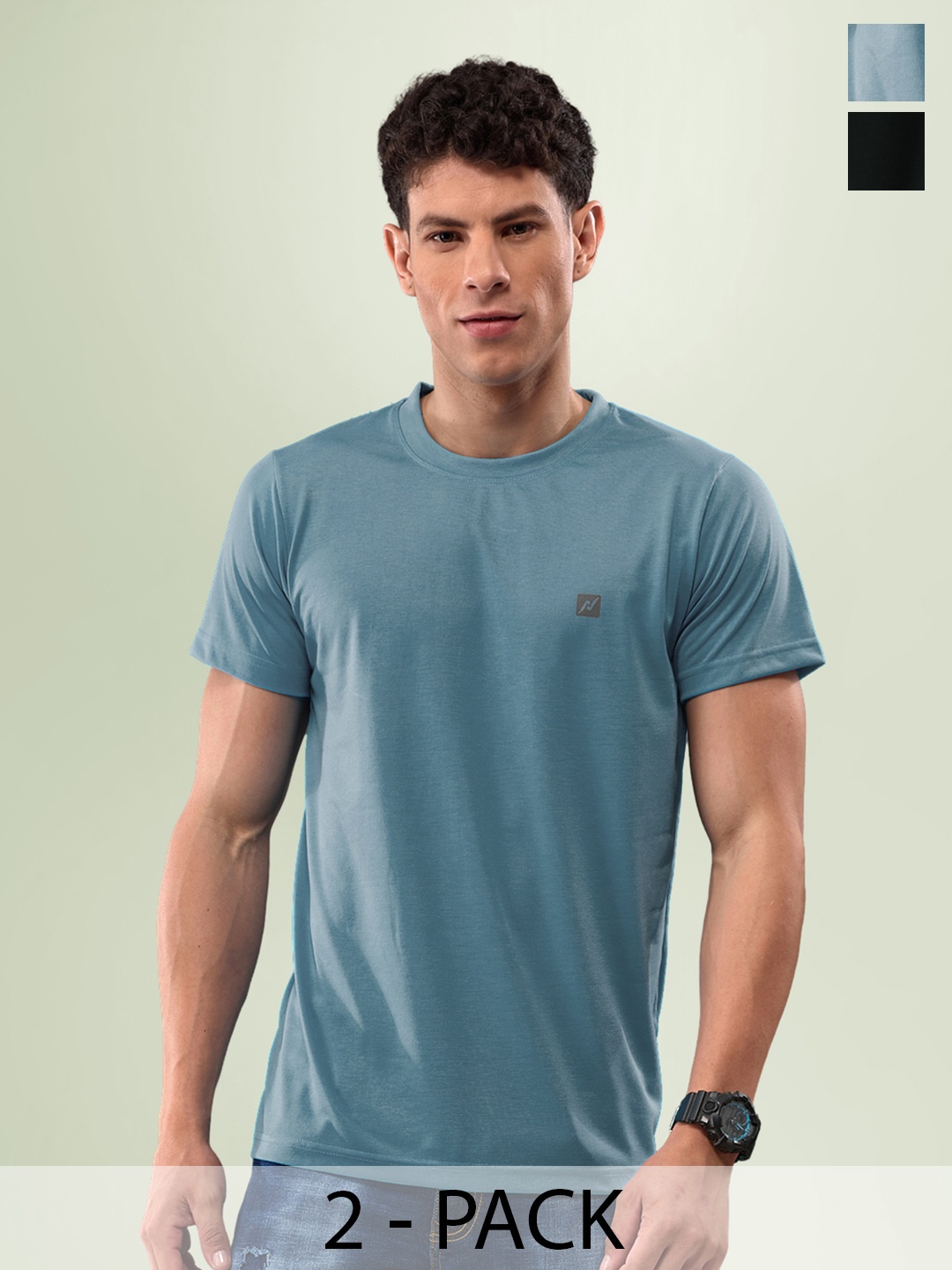 

LUX NITRO Pack Of 2 Round Neck Lounge T-Shirts, Black