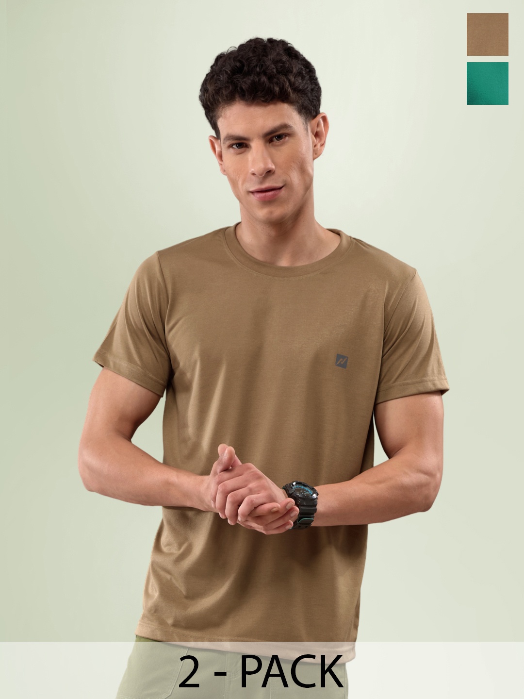 

LUX NITRO Pack Of 2 Anti Odour Casual T-shirts, Beige
