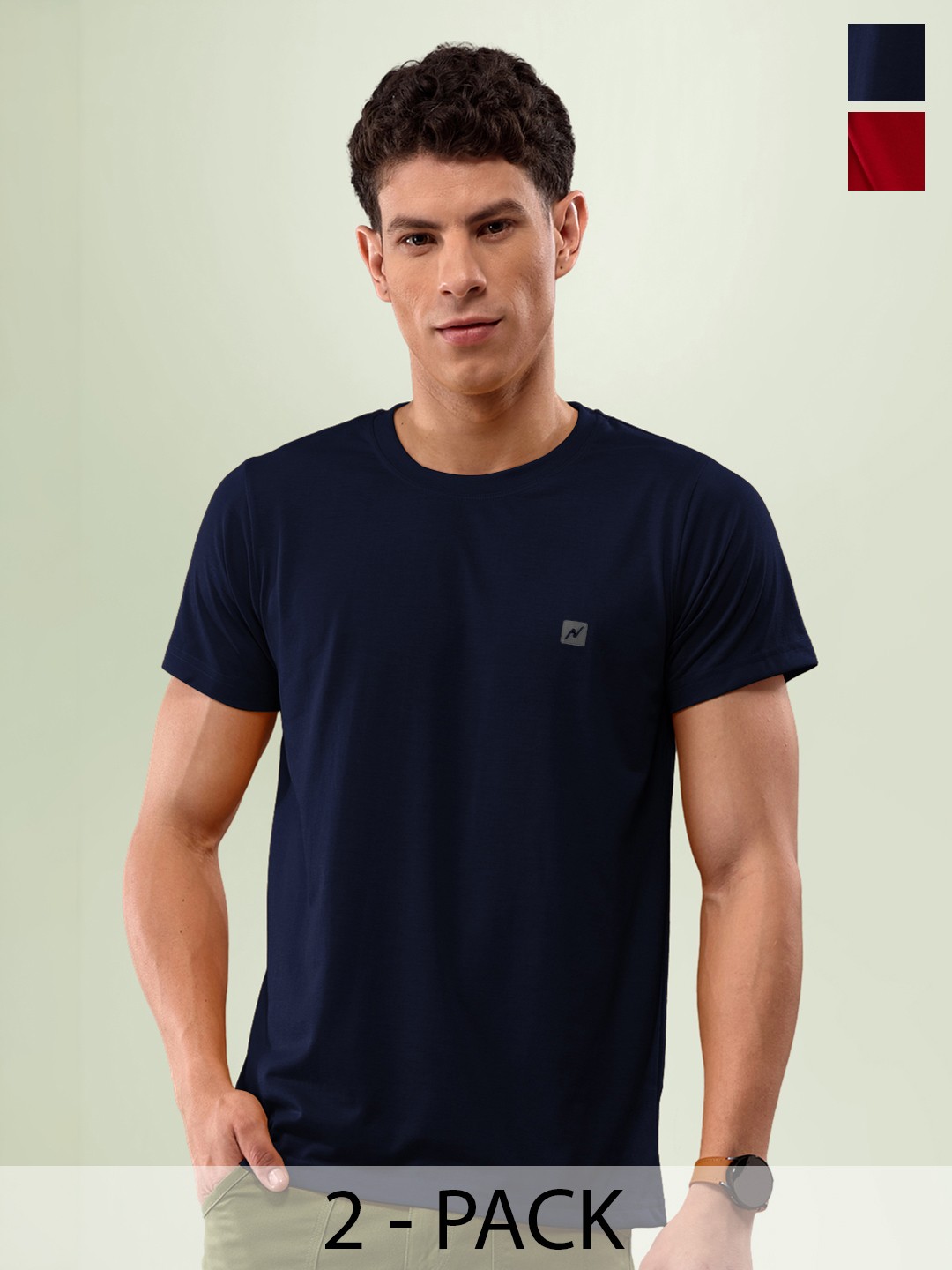 

LUX NITRO Pack Of 2 Round Neck Lounge T-Shirts, Navy blue