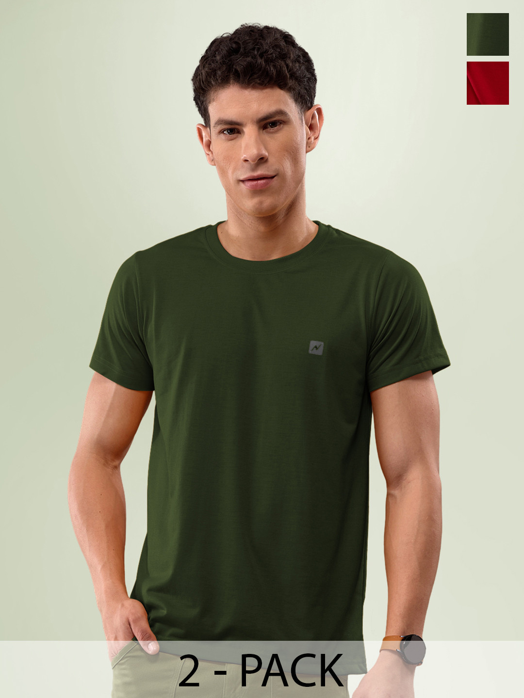

LUX NITRO Pack Of 2 Round Neck Lounge T-shirts, Olive