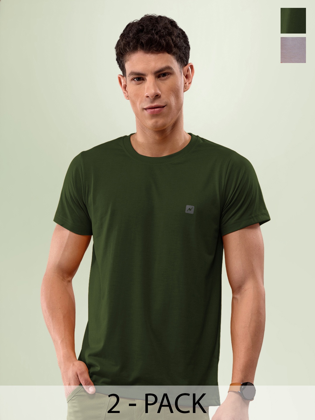 

LUX NITRO Pack Of 2 Cotton Anti Odour Lounge T-shirt, Green