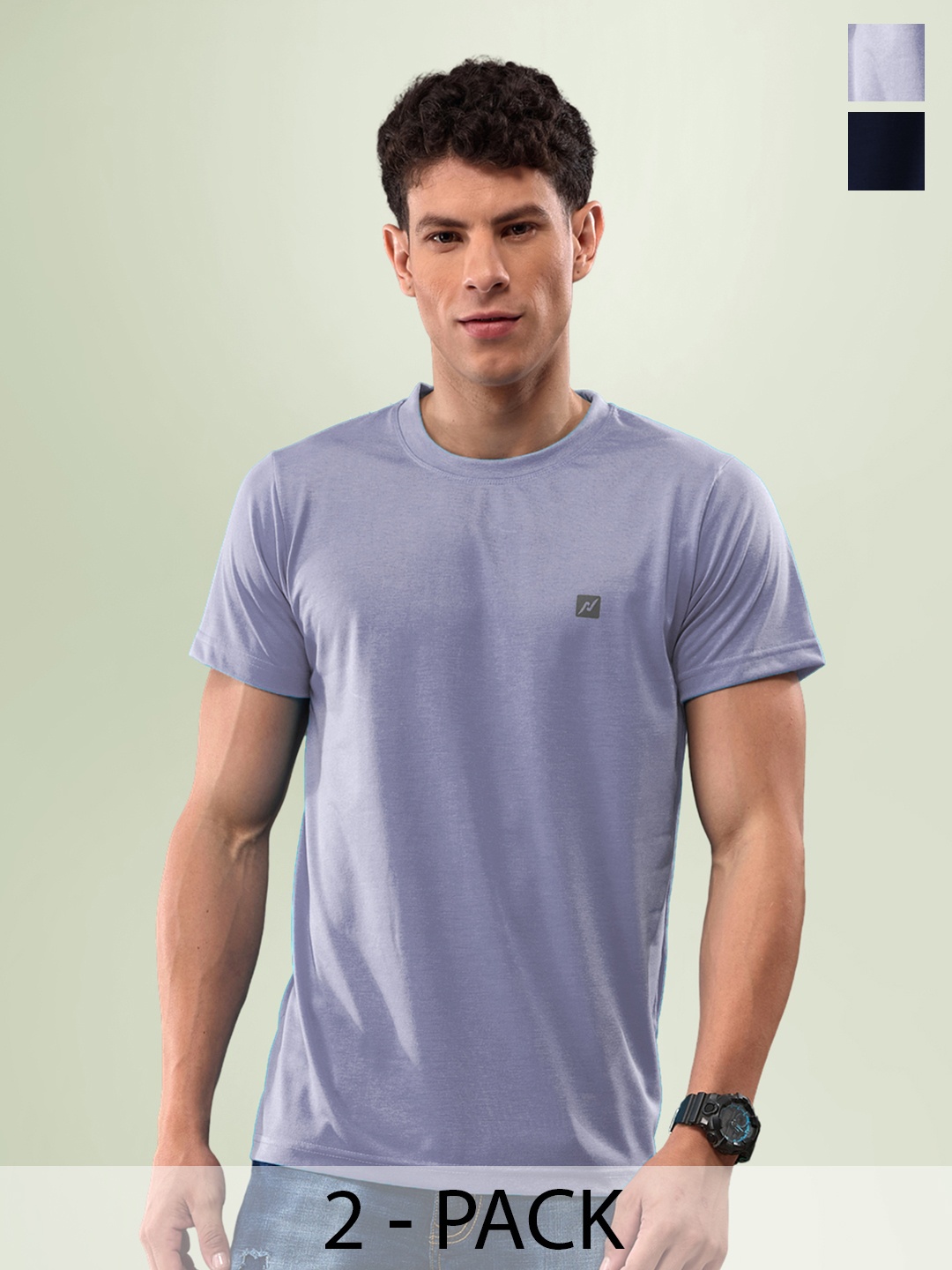 

LUX NITRO Pack Of 2 Round Neck Lounge T-Shirts, Navy blue