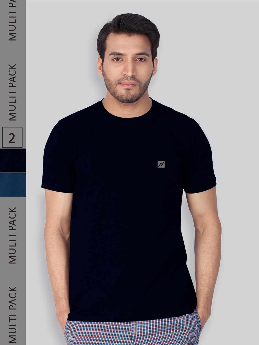 

LUX NITRO Pack Of 2 Round Neck Lounge T-Shirts, Navy blue