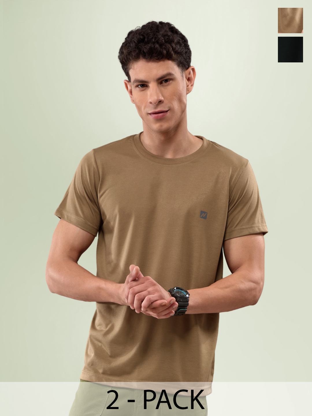 

LUX NITRO Pack Of 2 Anti Odour Round Neck Lounge T-shirts, Black