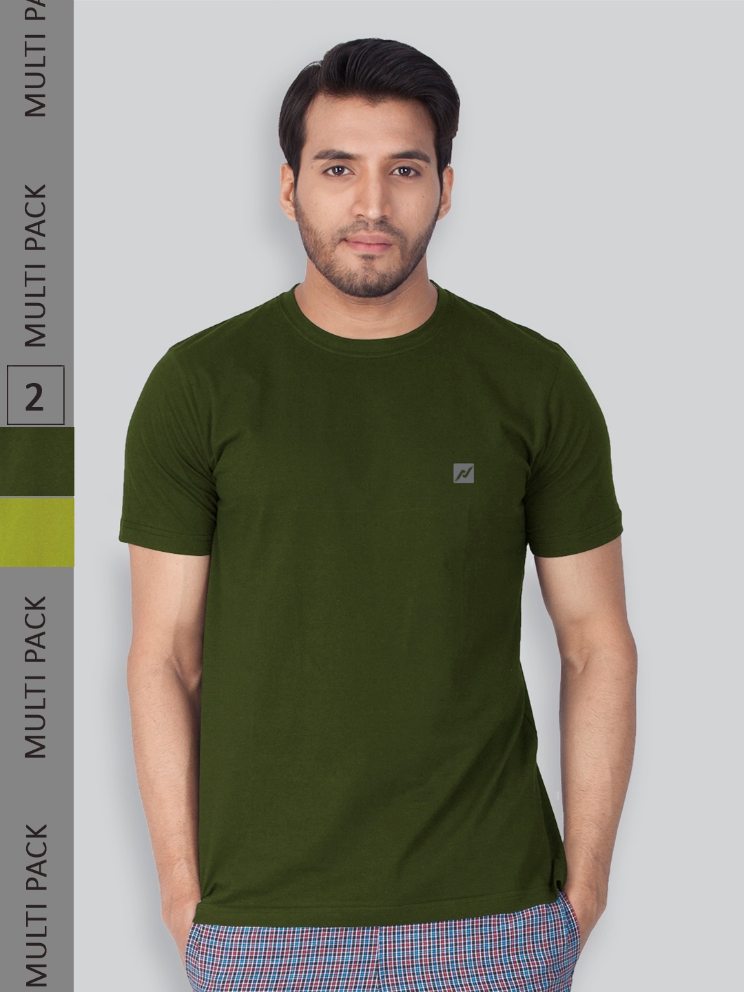 

LUX NITRO Pack Of 2 Round Neck Lounge T-Shirts, Olive