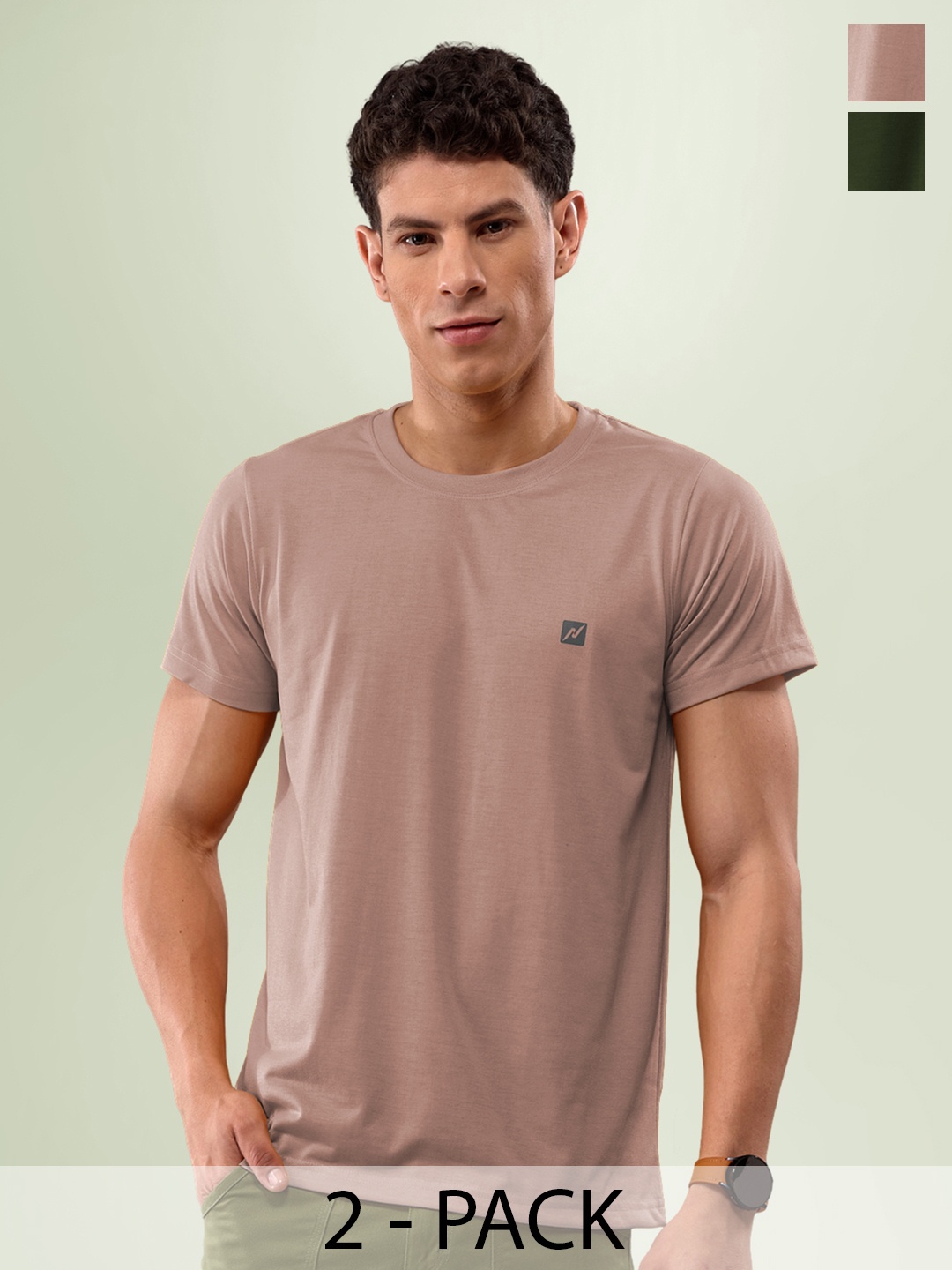 

LUX NITRO Pack Of 2 Anti Odour Lounge T-shirts, Olive