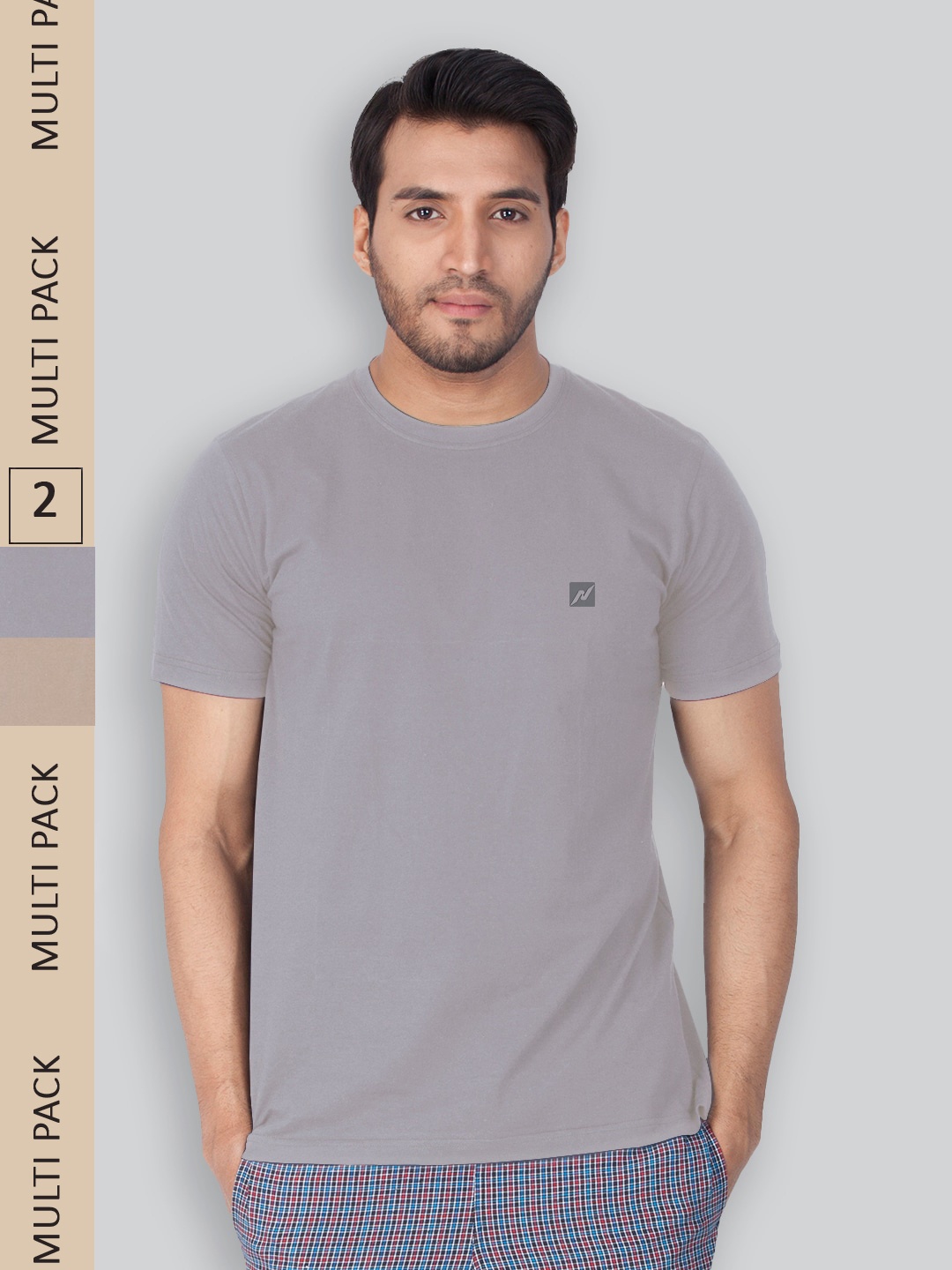 

LUX NITRO Pack Of 2 Round Neck Cotton Lounge T-shirts, Grey