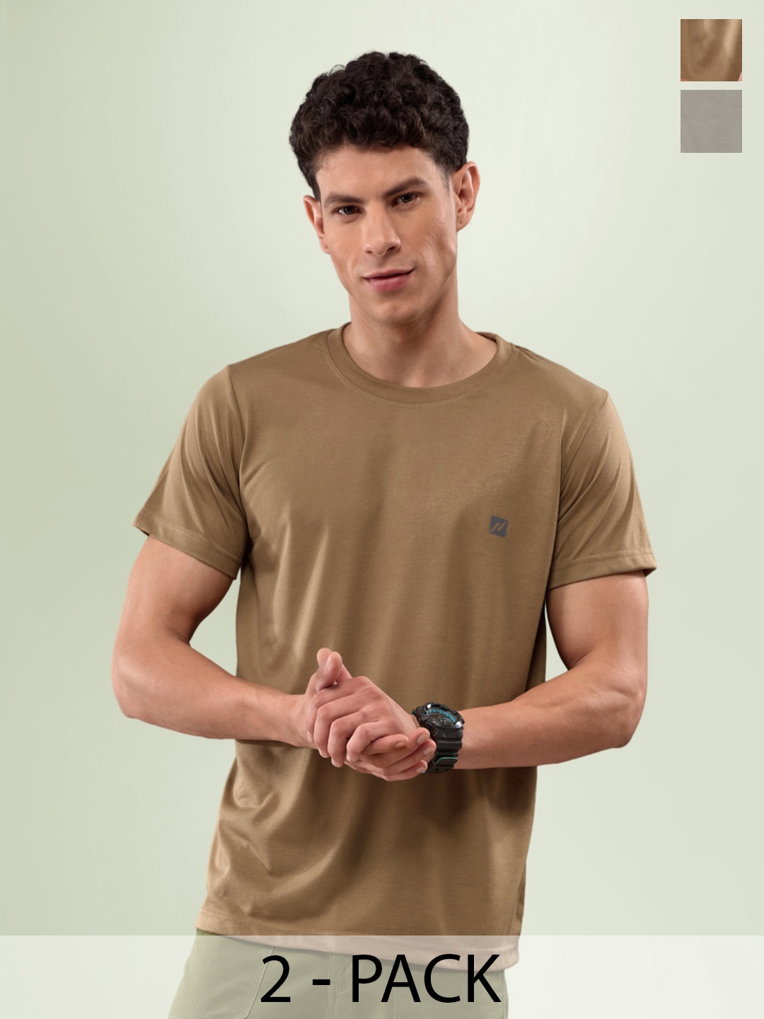 

LUX NITRO Pack Of 2 Round Neck Cotton Lounge T-shirts, Grey