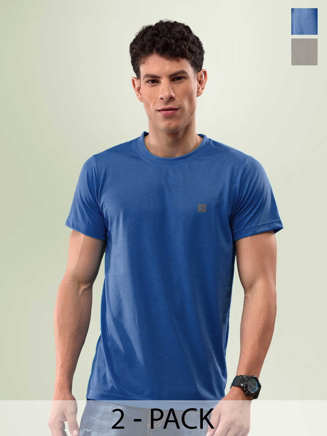

LUX NITRO Pack Of 2 Round Neck Lounge T-Shirts, Grey